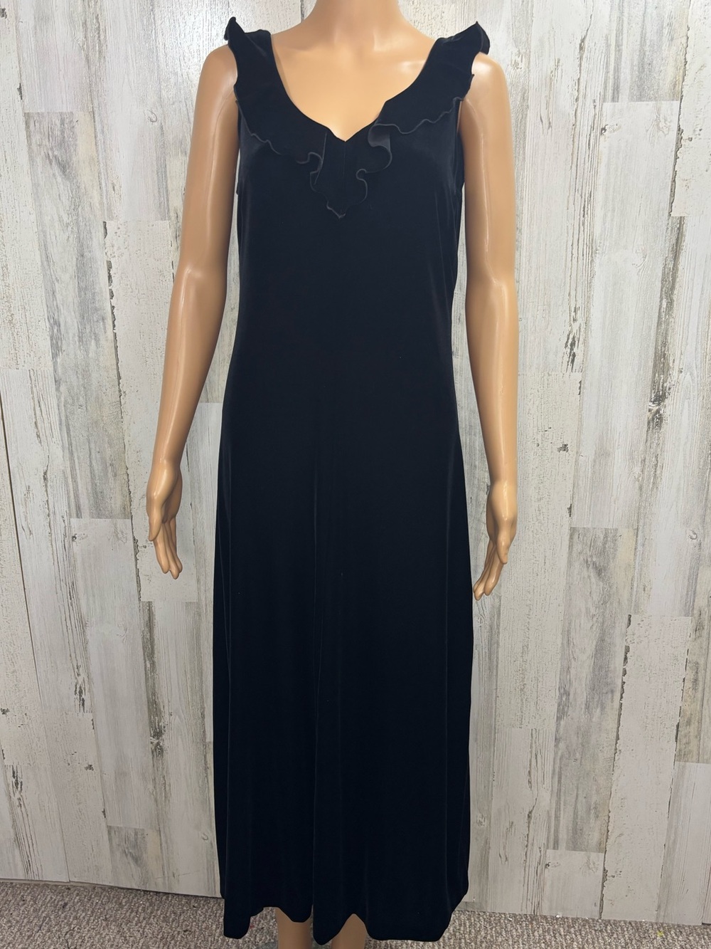 Lennie Vintage Black Velvet Ruffle V-Neck Maxi Dress